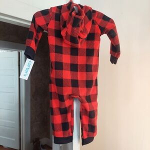 NWT! Carter's Fleece Plaid Onesie, Size 12 months.